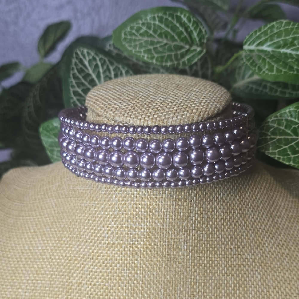 Five Strand Lavender Faux Pearl Choker Necklace